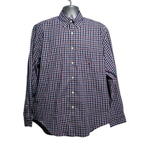 Nautica Mens Plaid Long Sleeve Button Down Shirt Navy Blue Red White XL A10